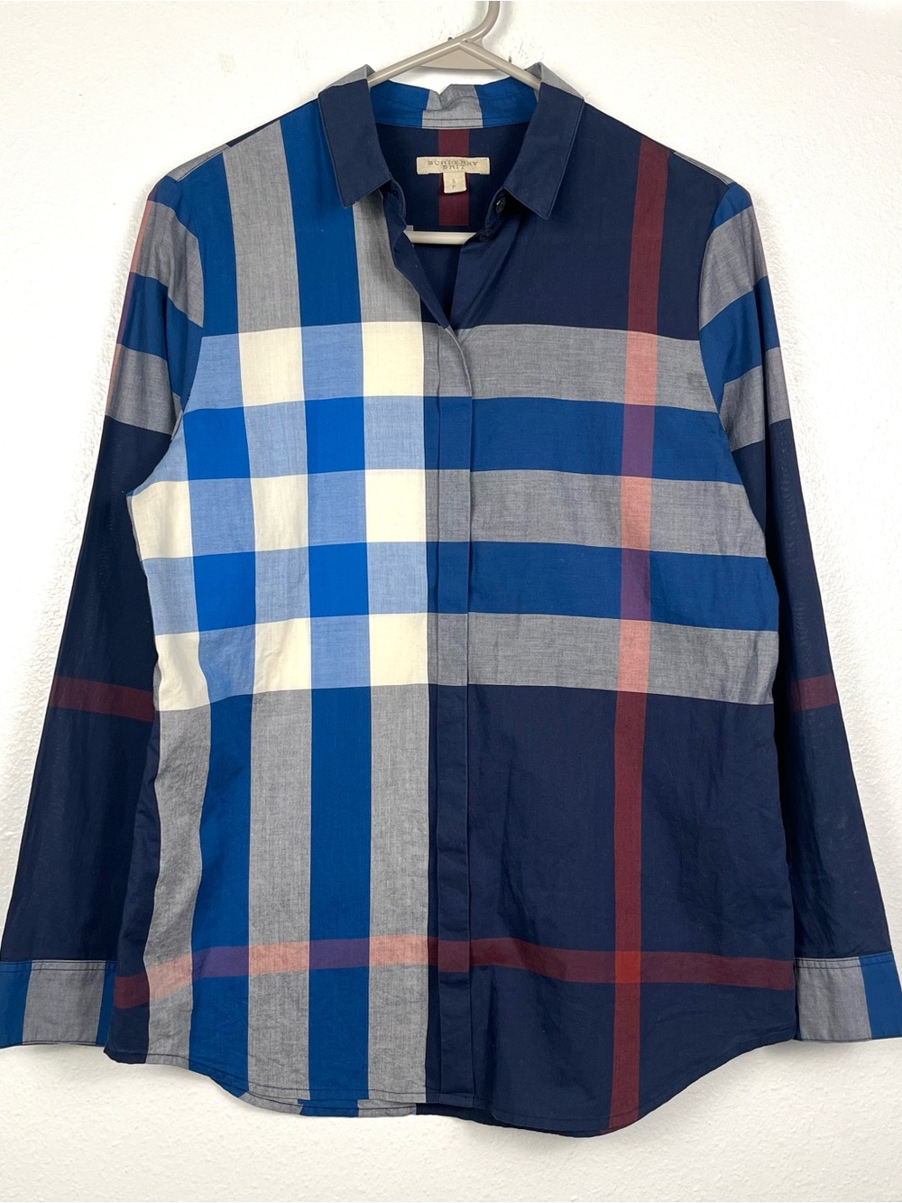 Burberry Brit Womens Small Blue & Red Cotton Plaid Check Button-Down Shirt Top